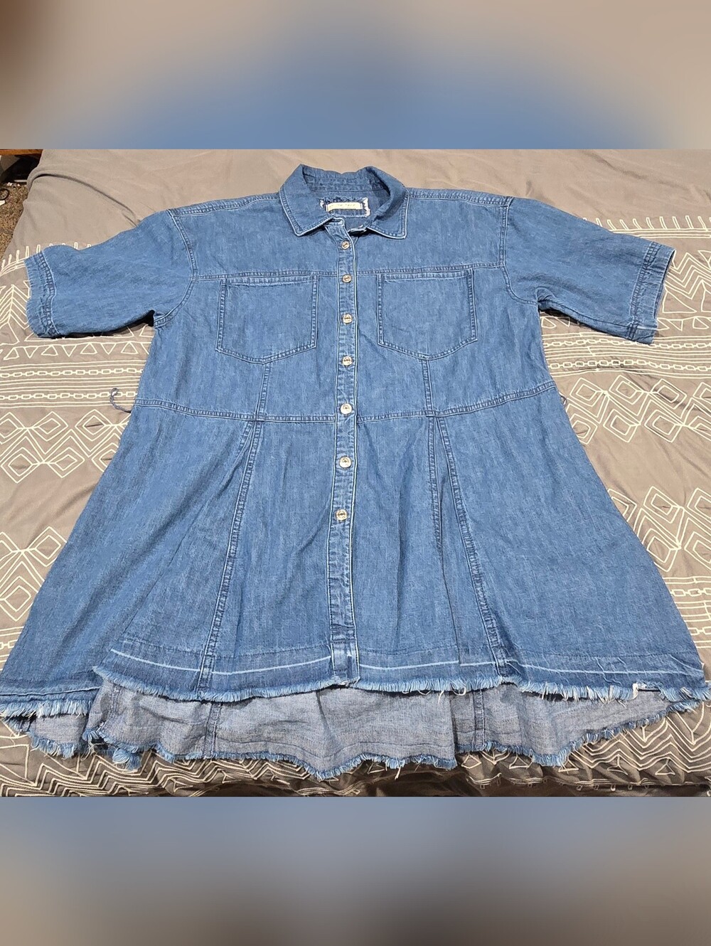 We The Free Denim Mini Raw Hem Dress Size Small